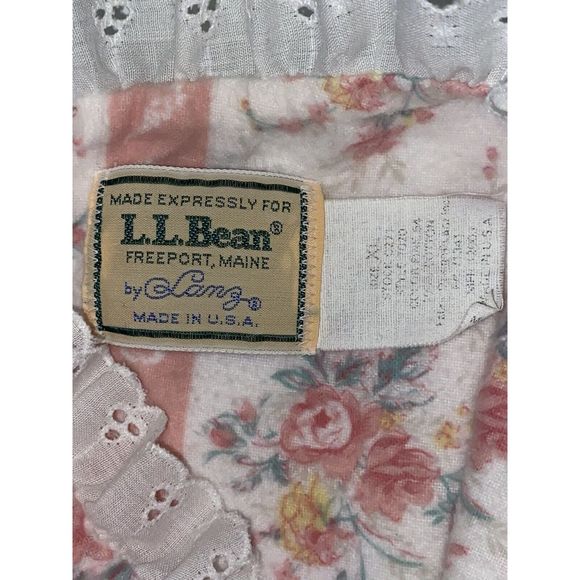 Vintage LL Bean By Lanz Flannel Nightgown Floral Ruffle Cottage Prairie Pink XL - Picture 15 of 16